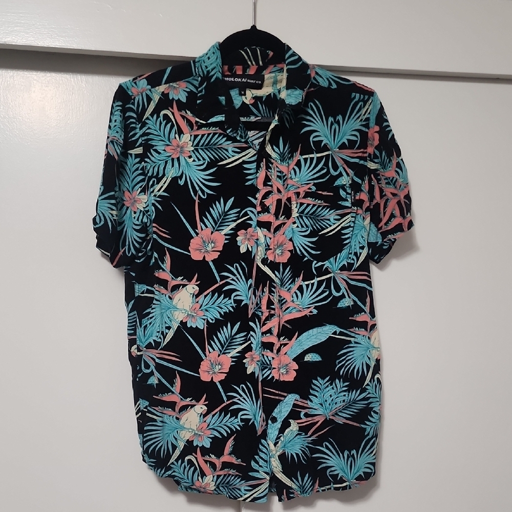 Molokai Surf Co Parrot Jungle Hawaiian Button Down Shirt M - Picture 2 of 6